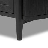 Infuse your collection with timeless midcentury design. Crafted from oak and parawood, a two-drawer nightstand is finished in a matte black, with simple brass hardware Amethyst Home provides interior design, new home construction design consulting, vintage area rugs, and lighting in the Kansas City metro area.