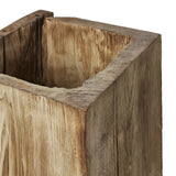 Character-rich reclaimed wood shapes this natural statement planter, with heavy cracking and texture conveying a found look. Not water tight; liner/pot required Amethyst Home provides interior design, new home construction design consulting, vintage area rugs, and lighting in the Charlotte metro area.