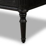 Made from distressed black-finished oak with slim legs, nine drawers bring antique European vibes to modern bedroom styling. This item has been modified to comply with the STURDY Act. See a full list of modified products and data changes in the “STURDY Act” file in the Downloads section below Amethyst Home provides interior design, new home construction design consulting, vintage area rugs, and lighting in the Newport Beach metro area.