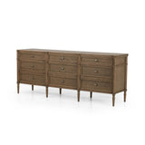 Made from toasted oak with slim legs, nine drawers bring antique European vibes to modern bedroom styling. This item has been modified to comply with the STURDY Act. See a full list of modified products and data changes in the “STURDY Act” file in the Downloads section below Amethyst Home provides interior design, new home construction design consulting, vintage area rugs, and lighting in the Calabasas metro area.