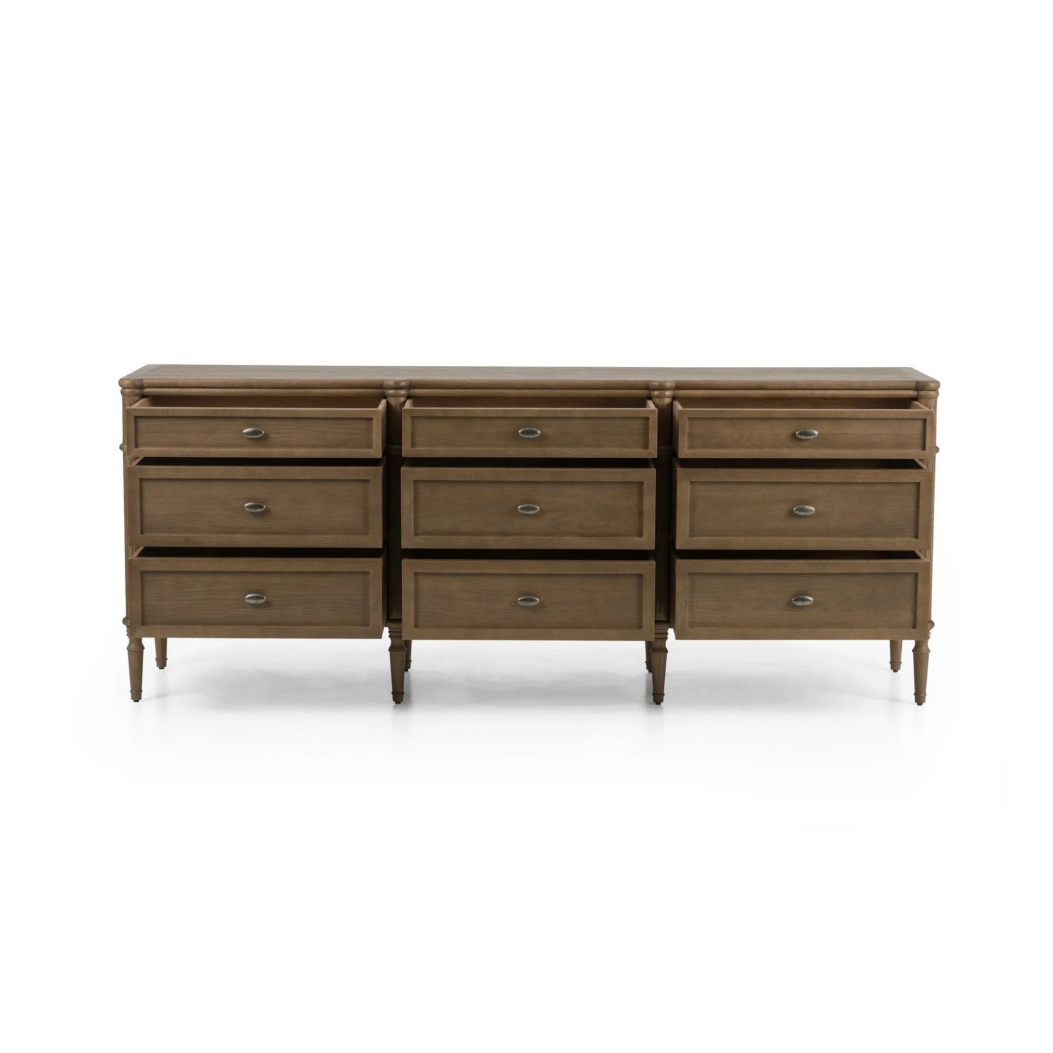 Made from toasted oak with slim legs, nine drawers bring antique European vibes to modern bedroom styling. This item has been modified to comply with the STURDY Act. See a full list of modified products and data changes in the “STURDY Act” file in the Downloads section below Amethyst Home provides interior design, new home construction design consulting, vintage area rugs, and lighting in the Des Moines metro area.