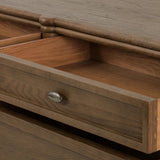 Made from toasted oak with slim legs, nine drawers bring antique European vibes to modern bedroom styling. This item has been modified to comply with the STURDY Act. See a full list of modified products and data changes in the “STURDY Act” file in the Downloads section below Amethyst Home provides interior design, new home construction design consulting, vintage area rugs, and lighting in the Miami metro area.