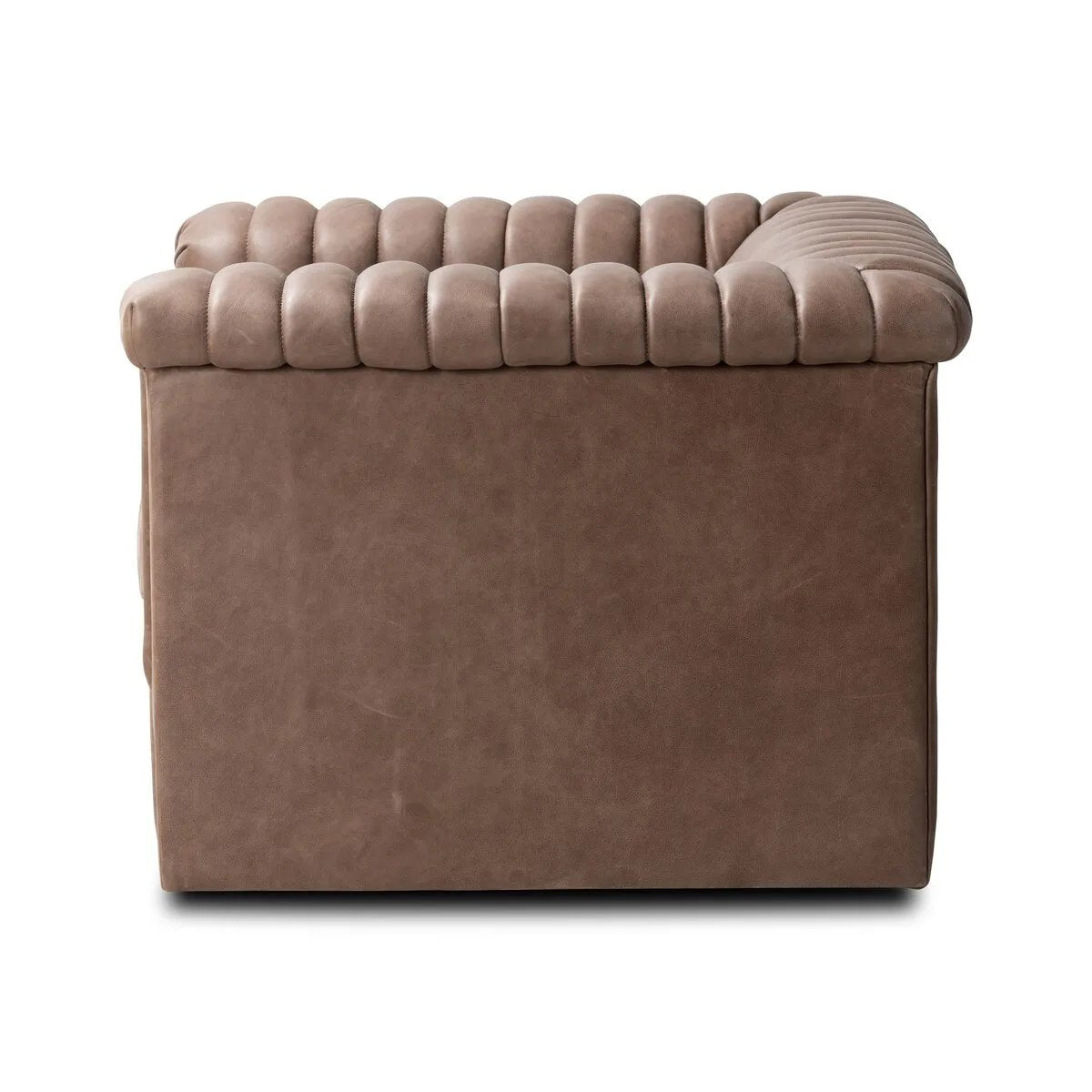 Featuring Watson Palermo Cigar Swivel Chair by Four Hands at Amethyst Home. Try a uniquely fresh take on traditional. Squared arms reimagine the English roll arm, with vertical channeling for a linear look with great texture. Swivel chair is upholstered in a thick-cut leather with natural graining throughout for added depth.
Overall Dimensions: 37.00"w x 33.50". Amethyst Home provides interior design, new home construction design consulting, vintage area rugs, and lighting in the Miami metro area.