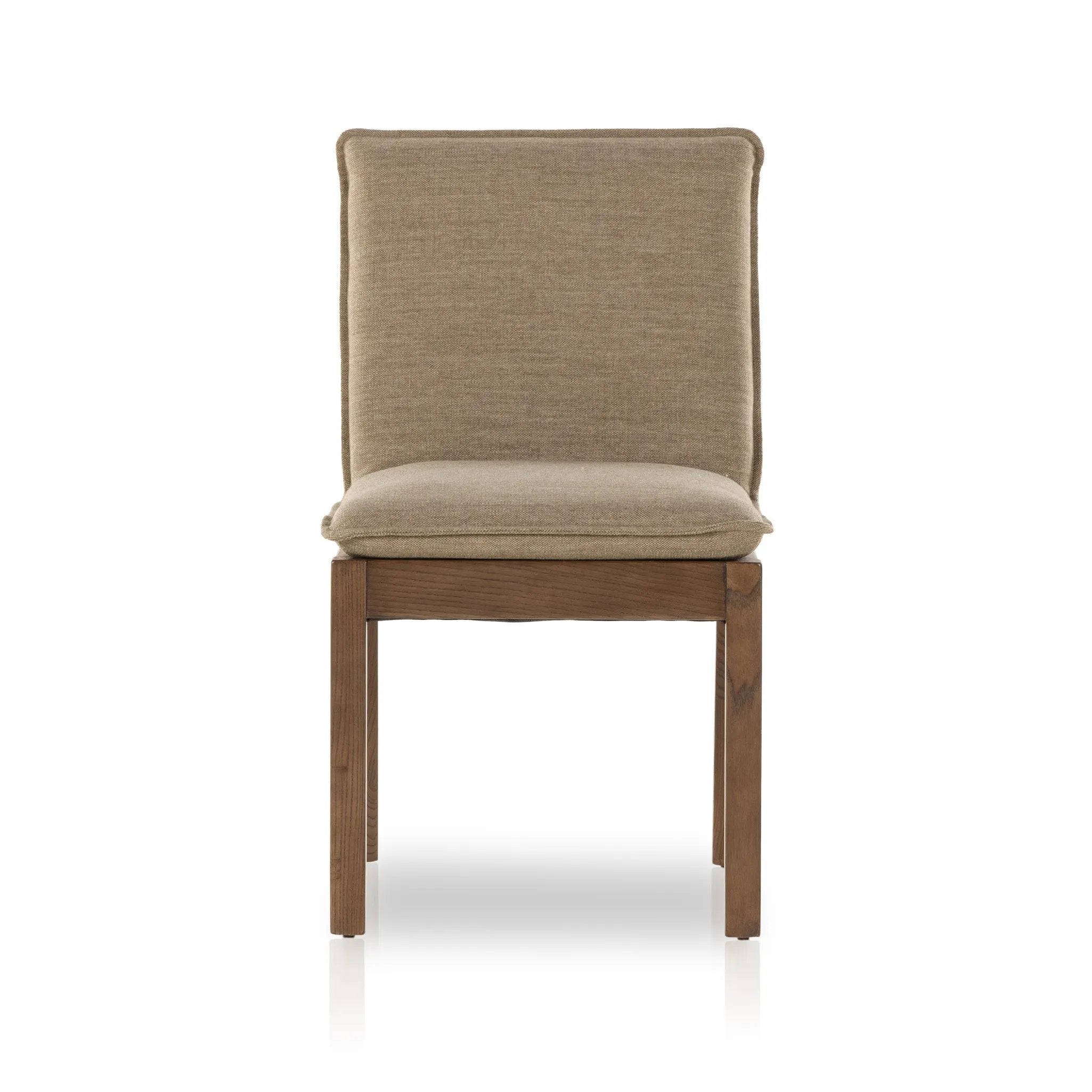 Featuring Wilmington Alcala Fawn Dining Chair by Four Hands at Amethyst Home. An Amethyst fave -- the Wilmington dining chair has a gorgeous coffee colored textile paired with medium toned wood and interesting leather buckles on the back -- we tied in the gold buckles with the gold chandelier above!  Inspired by the folded pillow form, the seat and bac. Amethyst Home provides interior design, new home construction design consulting, vintage area rugs, and lighting in the Salt Lake City metro area.