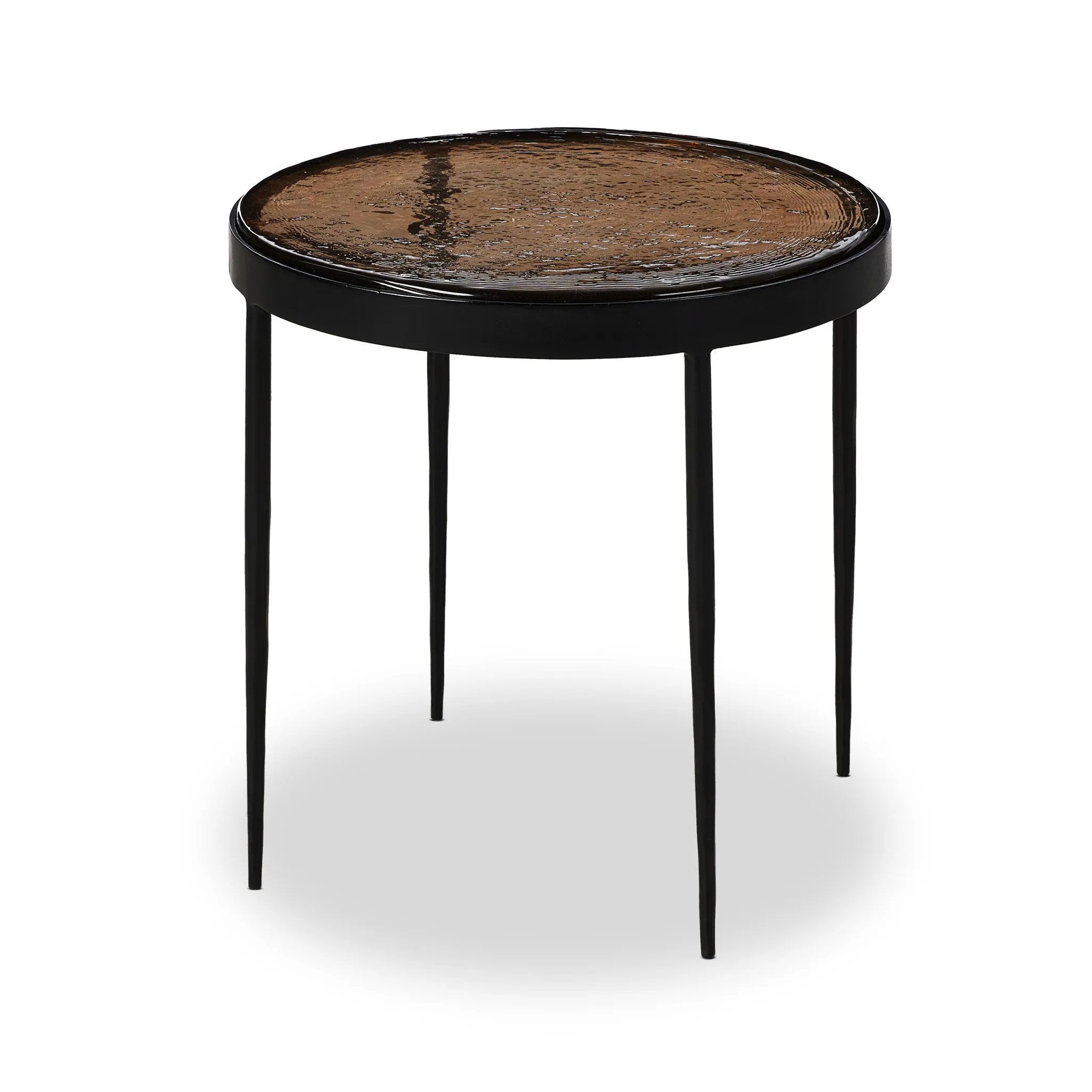 Featuring Yoko Smoked Brown Cast Glass Nesting Table by Four Hands at Amethyst Home. Smoky brown glass-topped table with slim