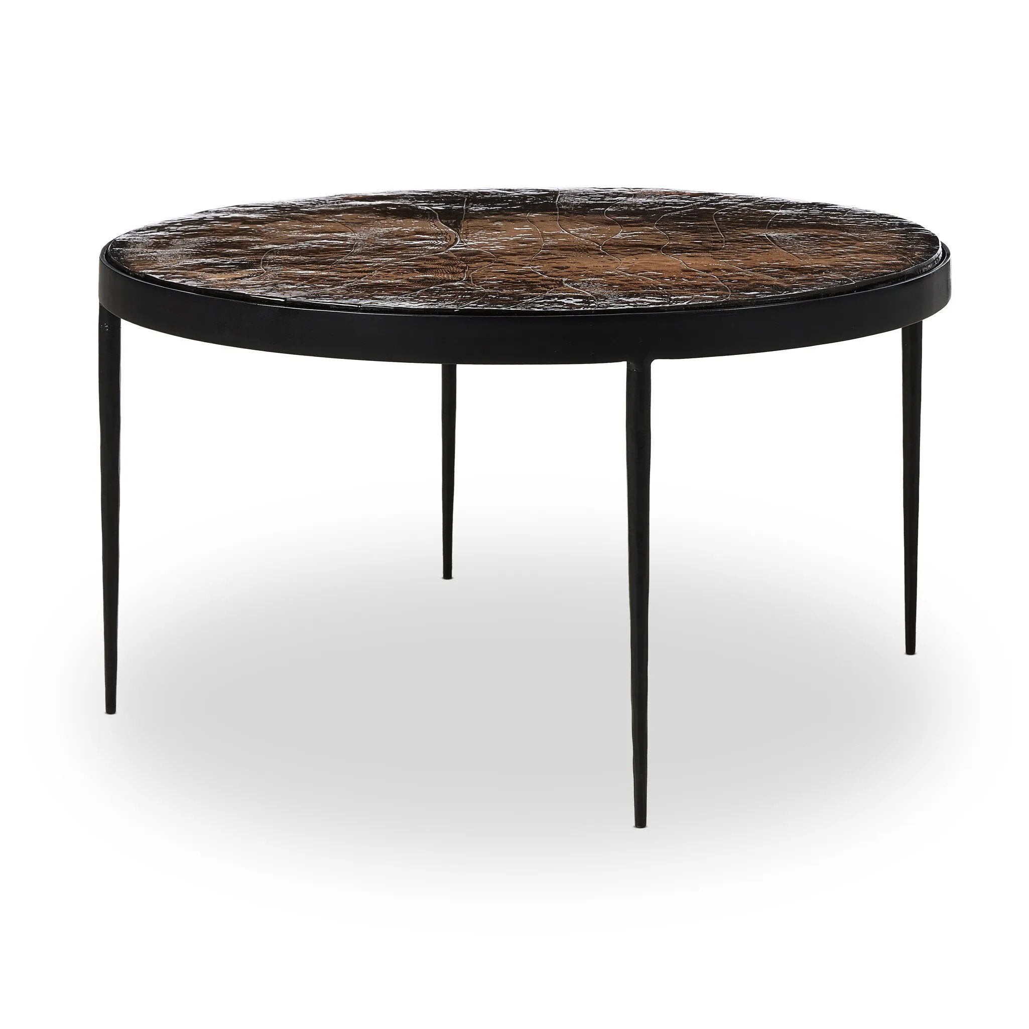 Featuring Yoko Smoked Brown Cast Glass Nesting Table by Four Hands at Amethyst Home. Smoky brown glass-topped table with slim