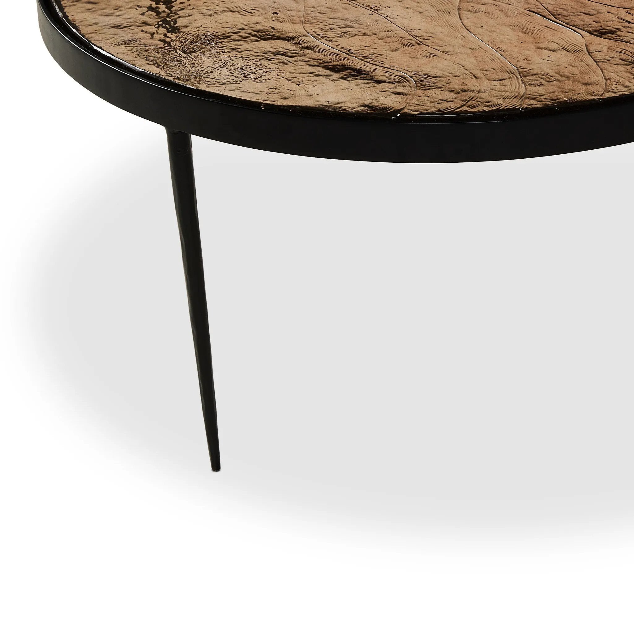 Featuring Yoko Smoked Brown Cast Glass Nesting Table by Four Hands at Amethyst Home. Smoky brown glass tops with slim, tapere