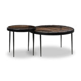 Featuring Yoko Smoked Brown Cast Glass Nesting Table by Four Hands at Amethyst Home. Smoky brown glass tops with slim, tapere