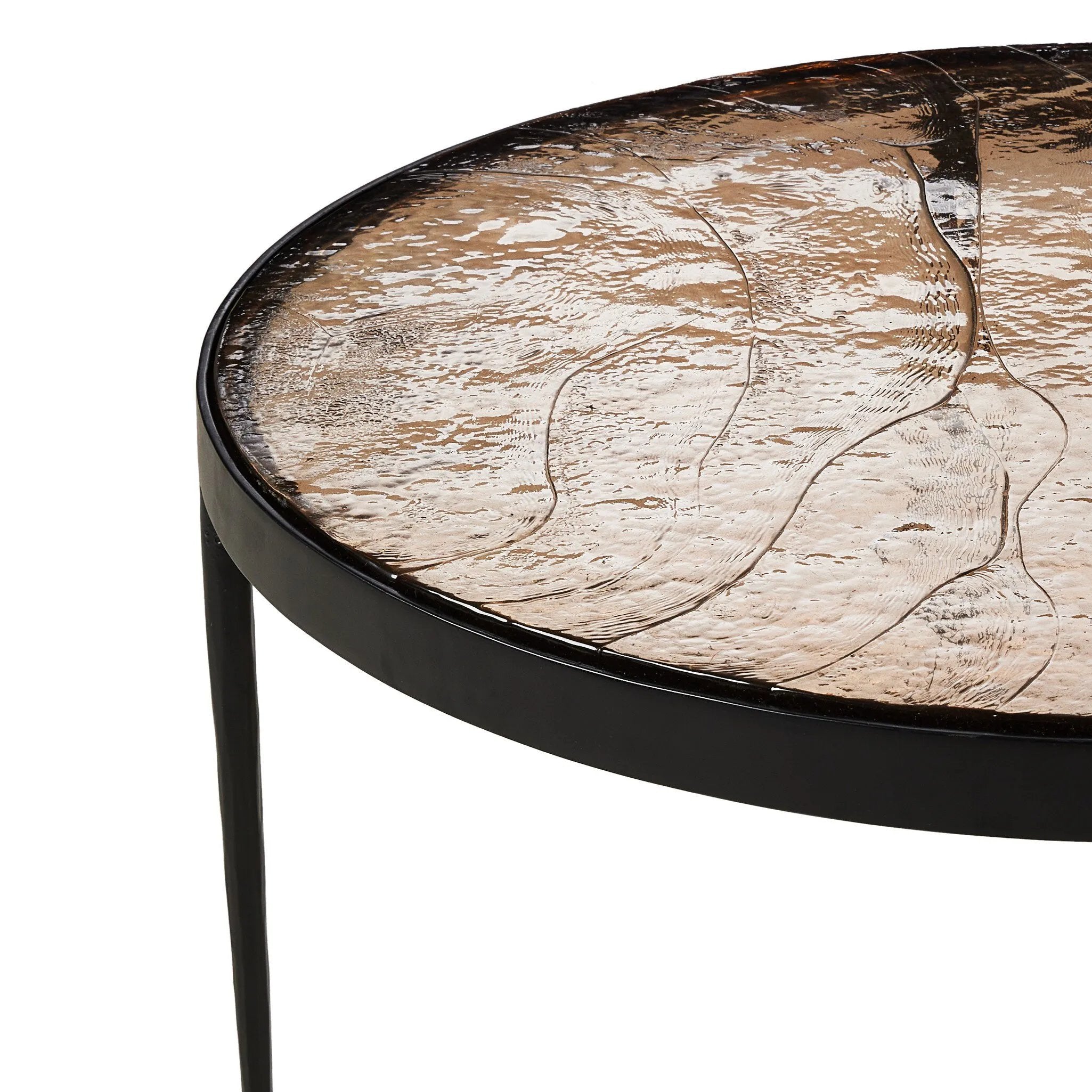 Featuring Yoko Smoked Brown Cast Glass Nesting Table by Four Hands at Amethyst Home. Smoky brown glass-topped table with slim