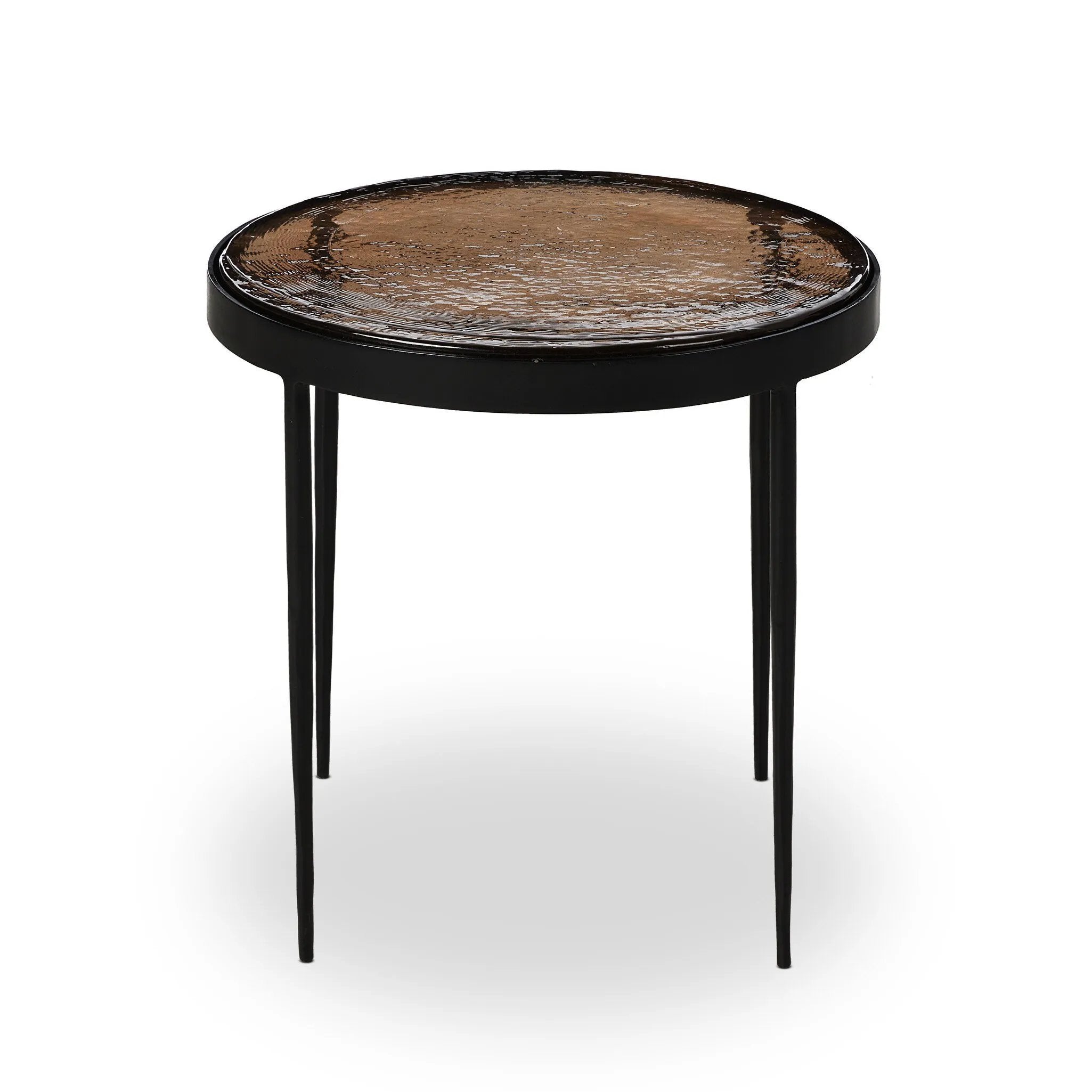 Featuring Yoko Smoked Brown Cast Glass Nesting Table by Four Hands at Amethyst Home. Smoky brown glass-topped table with slim