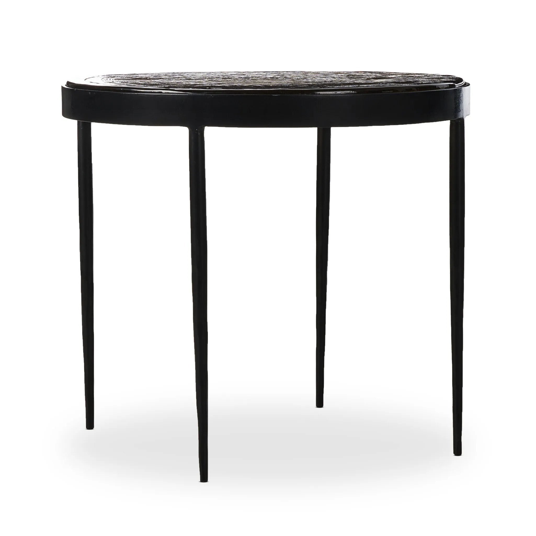 Featuring Yoko Smoked Brown Cast Glass Nesting Table by Four Hands at Amethyst Home. Smoky brown glass-topped table with slim