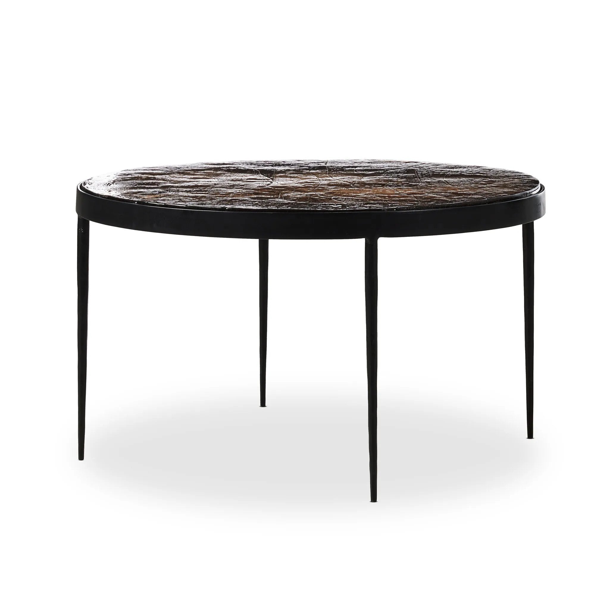 Featuring Yoko Smoked Brown Cast Glass Nesting Table by Four Hands at Amethyst Home. Smoky brown glass-topped table with slim