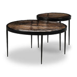 Featuring Yoko Smoked Brown Cast Glass Nesting Table by Four Hands at Amethyst Home. Smoky brown glass tops with slim, tapere