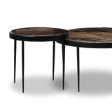 Featuring Yoko Smoked Brown Cast Glass Nesting Table by Four Hands at Amethyst Home. Smoky brown glass tops with slim, tapere