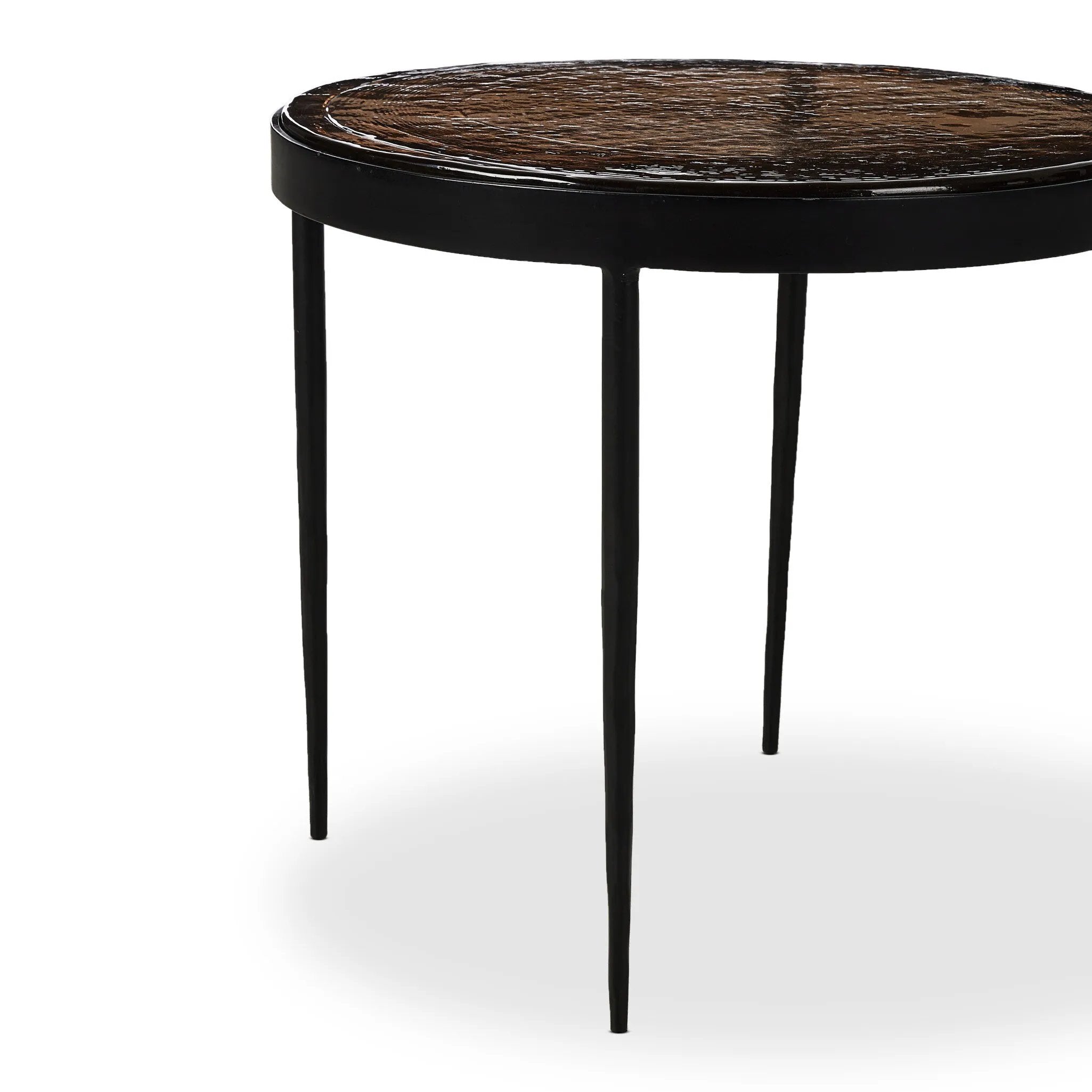 Featuring Yoko Smoked Brown Cast Glass Nesting Table by Four Hands at Amethyst Home. Smoky brown glass-topped table with slim
