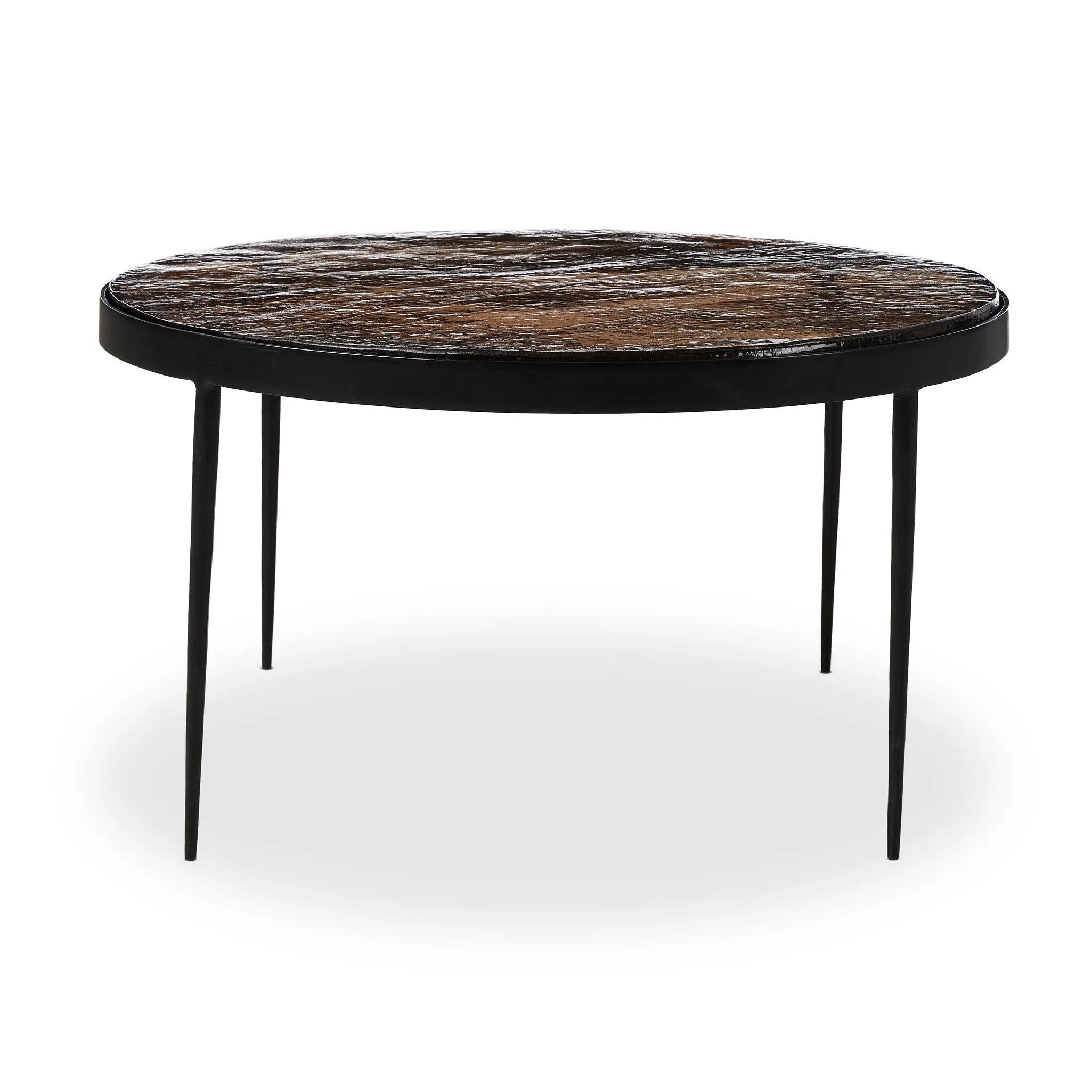 Featuring Yoko Smoked Brown Cast Glass Nesting Table by Four Hands at Amethyst Home. Smoky brown glass-topped table with slim