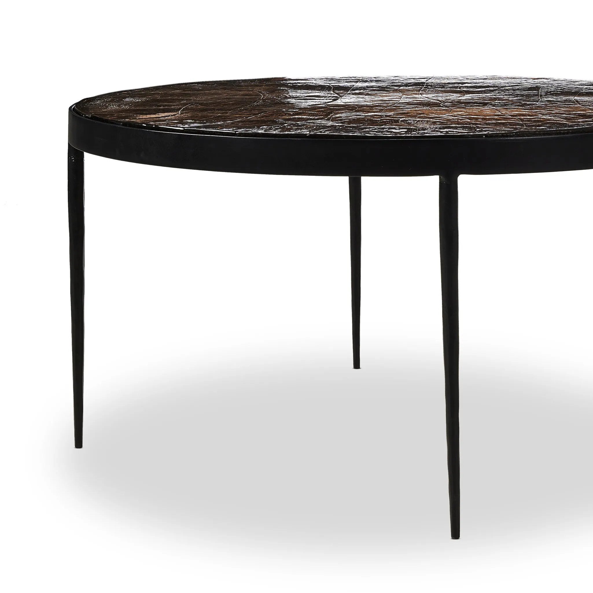 Featuring Yoko Smoked Brown Cast Glass Nesting Table by Four Hands at Amethyst Home. Smoky brown glass-topped table with slim