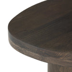Shape and material share the spotlight in this pedestal-style end table of solid grey oak Amethyst Home provides interior design, new home construction design consulting, vintage area rugs, and lighting in the Calabasas metro area.