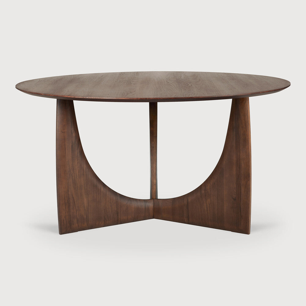 Featuring Geometric Teak Brown Round Dining Table by Ethnicraft at Amethyst Home. In the Geometric collection, shapes intersect in unexpected ways, creating playful contrasts with light and shadow at every angle. Inspired by the bestselling side table, the round Geometric dining table makes a practical statement.Weight : 176 lbDimensions:  64.5 in W x 64.5 in L x  14.5 in HAdjustabl. Amethyst Home provides interior design, new construction, custom furniture, and area rugs in the Seattle metro area