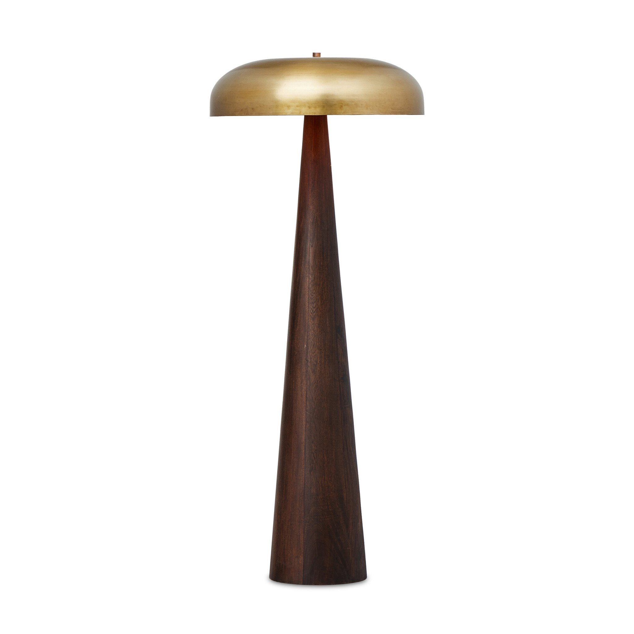 Featuring Griffin Russet Mango Floor Lamp by Four Hands at Amethyst Home. A stylish nod to midcentury mushroom lamps, this beautifully scaled wood lamp features a gleaming metal shade finished in aged brass. It's topped with a small wood finial to complete the look.Overall Dimensions: 26.00"w x 26.00"d x 63.75"hWeight : 40.56 lbsMaterials : Solid Mango, Iron. Amethyst Home provides interior design, new construction, custom furniture, and area rugs in the Portland metro area