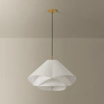 The dynamically layered design of the Edna pendant seeks to push the boundaries of what is possible with a handmade paper shade construction. Constructed as one piece, the shade is comprised of three identical pieces that intersect one another in a perfect geometric array. Amethyst Home provides interior design, new home construction design consulting, vintage area rugs, and lighting in the Boston metro area.