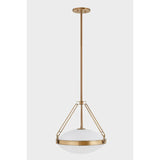 The Kade pendant updates a nostalgic shape with sleek, industrial metalwork and two large opal matte glass shades. Inspired by vintage elements, it features a striking suspension technique with three oversized loops connecting to the central housing above the fixture. The Patina Brass finish adds old-world finesse to the frame. Amethyst Home provides interior design, new home construction design consulting, vintage area rugs, and lighting in the Salt Lake City metro area.