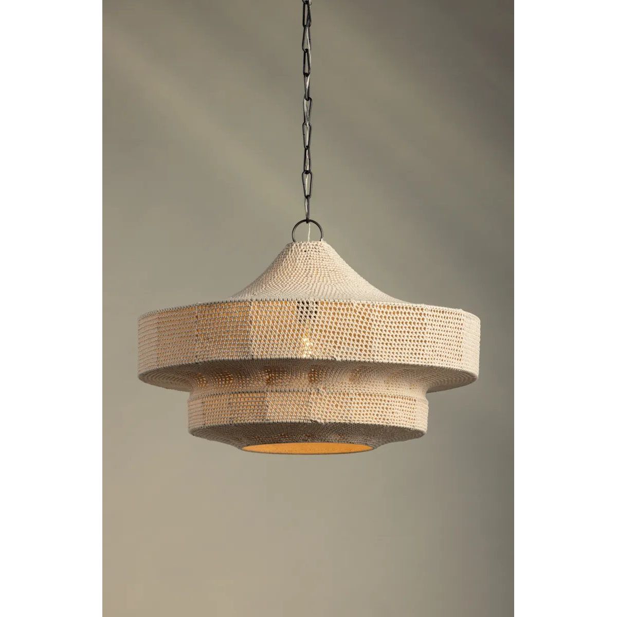 Inspired by the sea-faring community of Scotland, Thurso hovers between tension and release. Recalling the comfort of a ferry station during harsh conditions, the artist Chandler McLellan sought to imbue this pendant with a soft warmth in both materiality and luminance. Amethyst Home provides interior design, new home construction design consulting, vintage area rugs, and lighting in the San Diego metro area.