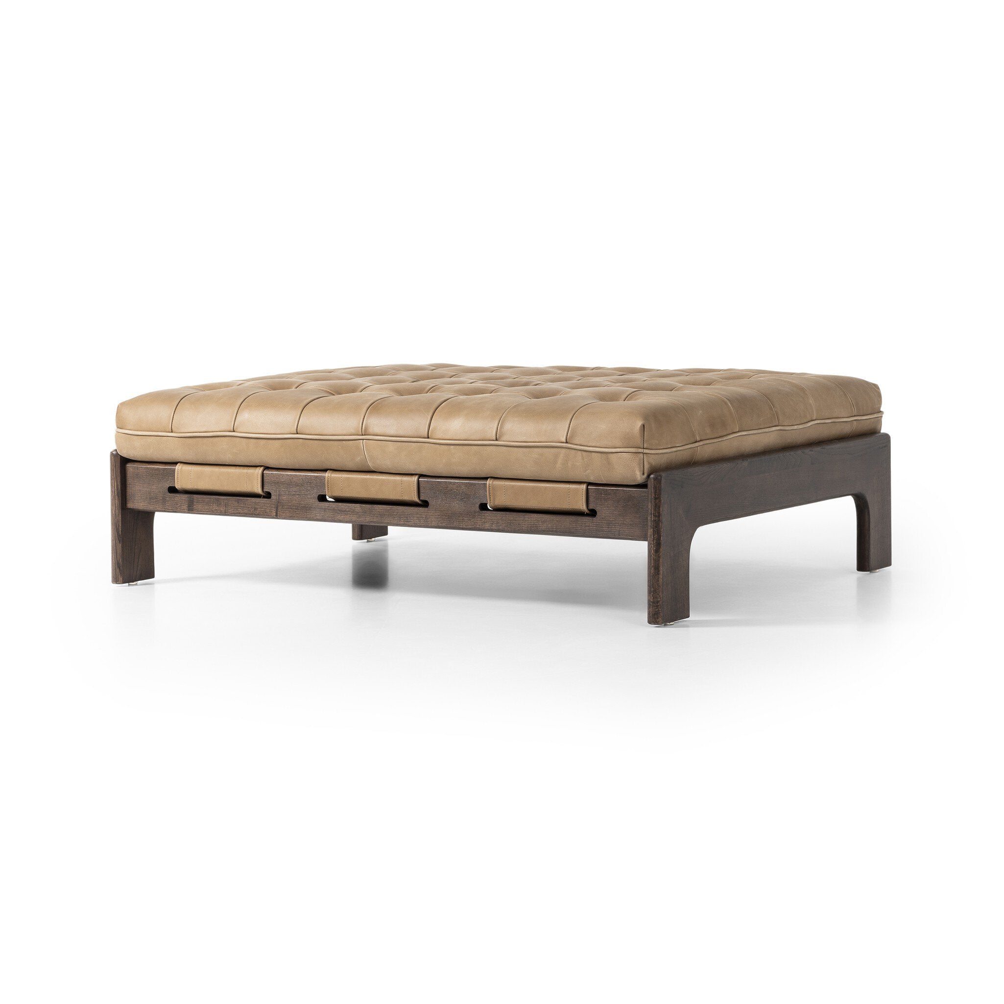 Featuring Halston Palermo Drift Cocktail Ottoman by Four Hands at Amethyst Home. Oversized cocktail ottoman topped in thick-cut top-grain leather in earthy taupe features dramatic tufting with sling detailing and a wide ash base.Overall Dimensions: 50.25"w x 37.00"d x 15.25"hWeight : 52.91 lbsMaterials : Top Grain Leather, Solid Ash, 100% Polyester. Amethyst Home provides interior design, new construction, custom furniture, and area rugs in the Salt Lake City metro area