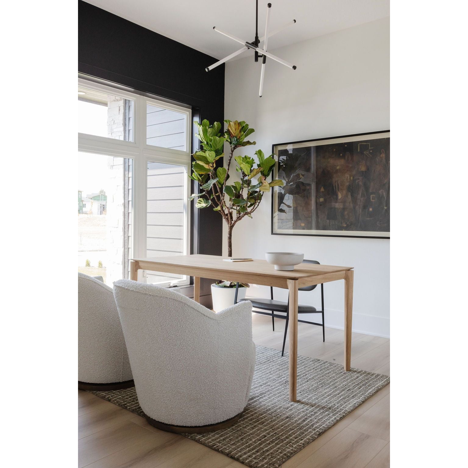 Featuring Oak Bok Dining Table by Ethnicraft at Amethyst Home. The airy shape yet rock solid construction make this Oak Bok Dining Table a timeless and remarkable design to enjoy for years to come. Available in many sizes, this can fit any dining room or kitchen area. 
Material: Oak, 100% Solid WoodFinish: Oiled
Dimensions 55": 55.5"w x 31.5"d x 30"hWeigh.  Amethyst Home provides interior design, new home construction design consulting, vintage area rugs, and lighting in the Des Moines metro area.