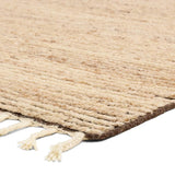 Featuring Alpine Oatmeal Hand-Knotted Rug by Jaipur Living at Amethyst Home. Drawing inspiration from Moroccan textiles, Alpine showcases the beauty in simplicity. Durable wool is hand-knotted onto a cotton foundation to create this high-piled accent piece. Its warm, solid tan design is finished with braided fringe trims for a touch of boho charm. Alpine in. Amethyst Home provides interior design, new home construction design consulting, vintage area rugs, and lighting in the Calabasas metro area.