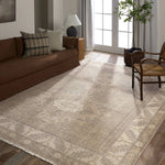 Featuring Apollo Famille Hand-Knotted Rug by Jaipur Living at Amethyst Home. An updated take on traditional design, the Apollo Famille is hand knotted of 100% wool by artisans in India for a luxurious, high-quality design.  The Famillie design features two classic medallions adorned with Elibelinde motifs with a distinct border honoring the Garden of Eden.Hand. Amethyst Home provides interior design, new home construction design consulting, vintage area rugs, and lighting in the Dallas metro area.