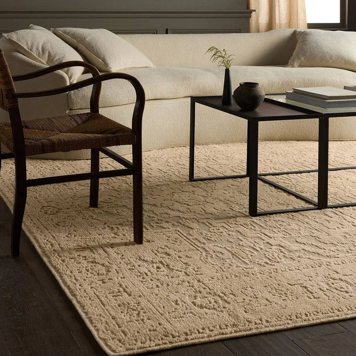 Featuring Aposio Pranhita Natural Hand-Knotted Rug by Jaipur Living at Amethyst Home. Exquisitely hand-knotted of Persian knots, this extraordinary 100% wool rug is a modern-day classic.  Its sculptural hand cut pile is plush, yet easy-to-care for and stain resistant. Handmade in wistful shades of cream and beige, the Pranhita design’s subtle cut-pile catch. Amethyst Home provides interior design, new home construction design consulting, vintage area rugs, and lighting in the Park City metro area.