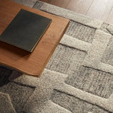 Featuring Eminence Rug by Jaipur Living at Amethyst Home. The handtufted Mallino Eminence designed by Nikki Chu infuses homes with contemporary appeal and stylishly contrasting motifs. Crafted from 100% undyed wool, the Eminence rug features a high-low texture with a soft hand and hand-embossed details. The tonal gray and ivory white geometric pattern emb. Amethyst Home provides interior design, new home construction design consulting, vintage area rugs, and lighting in the Los Angeles metro area.