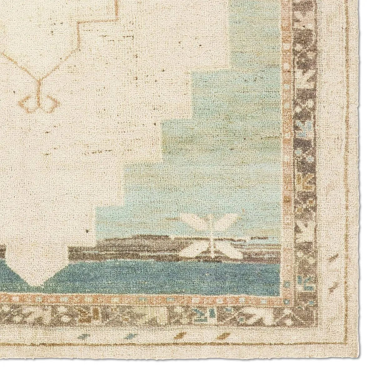 Featuring Enigma Rug by Jaipur Living at Amethyst Home. The Enigma design blends timeless tradition with a vintage-inspired aesthetic. Featuring a striking central medallion, this rug boasts an elegant ivory and white backdrop, accented by light blue detailing. Its classic pattern and gently distressed finish give it an heirloom feel from the very first s. Amethyst Home provides interior design, new home construction design consulting, vintage area rugs, and lighting in the Los Angeles metro area.