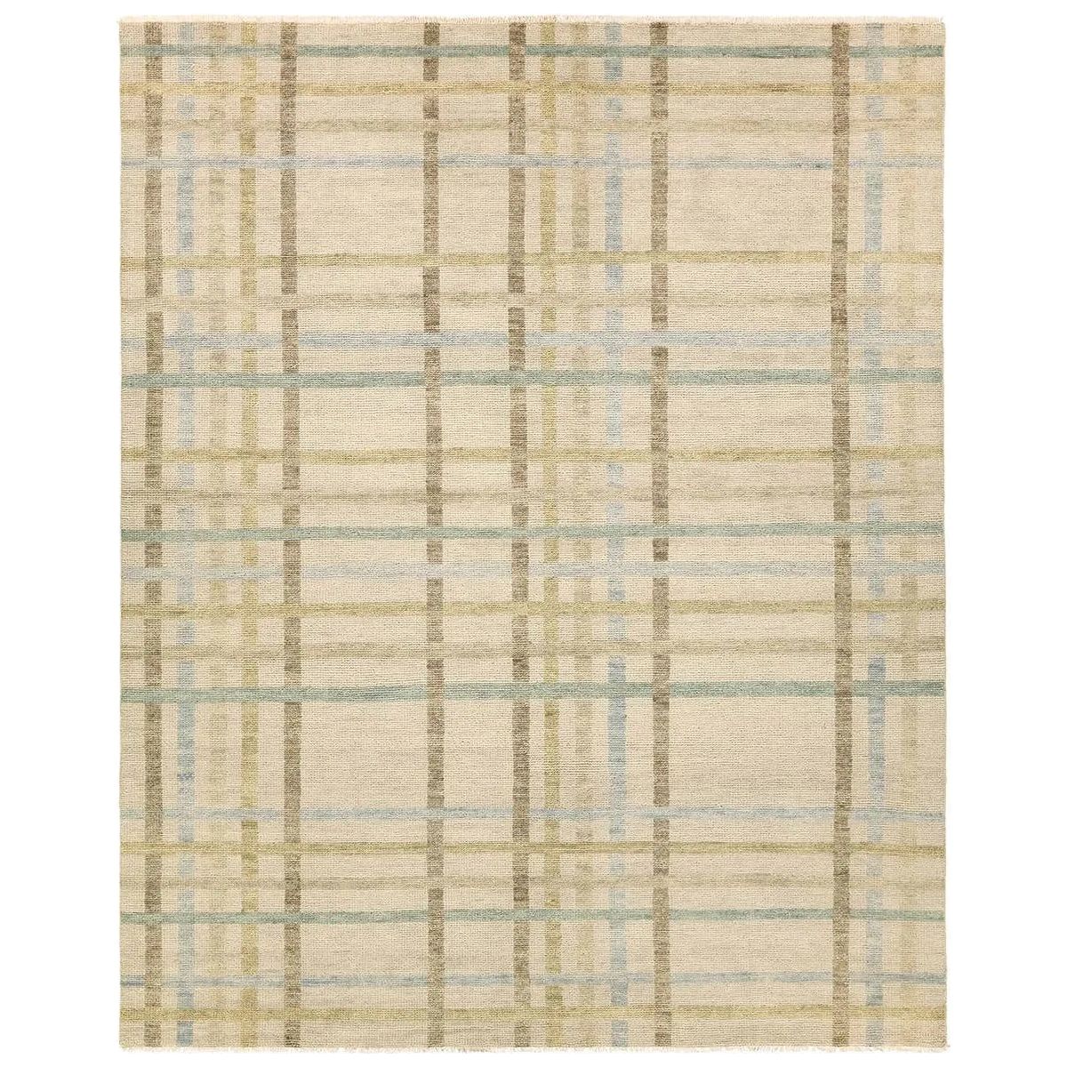 Featuring Raza Hand-Knotted Rug by Jaipur Living at Amethyst Home. The Raza design reinvents the timeless plaid pattern, fusing classic charm with a modern edge. Soft beige tones, punctuated by a blue accent, elevate any mid-century modern space. Handcrafted from naturally stain-resistant wool, this rug handles medium-traffic areas, kids, and pets with ease. A. Amethyst Home provides interior design, new home construction design consulting, vintage area rugs, and lighting in the Austin metro area.