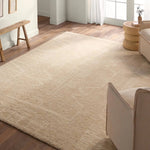 Featuring Repose  Essien Hand-Knotted Rug by Jaipur Living at Amethyst Home. The inviting and traditionally inspired Repose Essien marries stunning artisan quality and the beauty of natural, undyed wool. The Sherpa-like, hand-knotted construction of the Essien rug boasts a plush texture underfoot and is perfect for adding warmth and coziness to a space. The ne. Amethyst Home provides interior design, new home construction design consulting, vintage area rugs, and lighting in the Austin metro area.