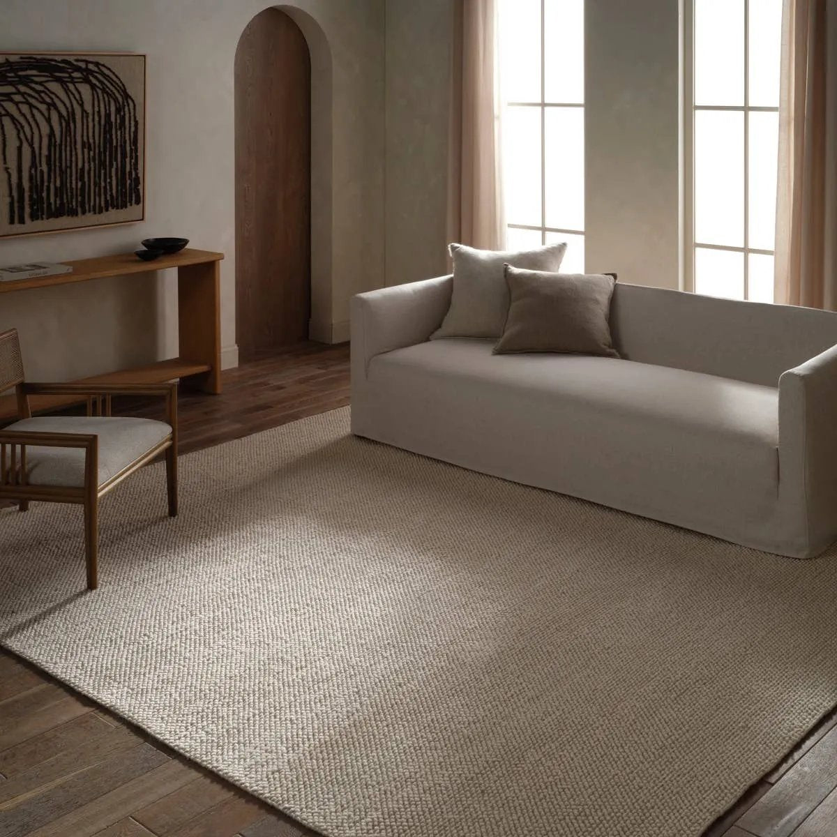 Featuring Rebecca Taya Rug by Jaipur Living at Amethyst Home. Contemporary and versatile, the eco-friendly Rebecca Taya offers a sophisticated solid design to medium-traffic areas and outdoor spaces. Delivering a fresh accent to patios, kitchens, and dining rooms, the Rebecca is handwoven with ultra-durable PET yarn. With a looped texture and neutral whit. Amethyst Home provides interior design, new home construction design consulting, vintage area rugs, and lighting in the Kansas City metro area.