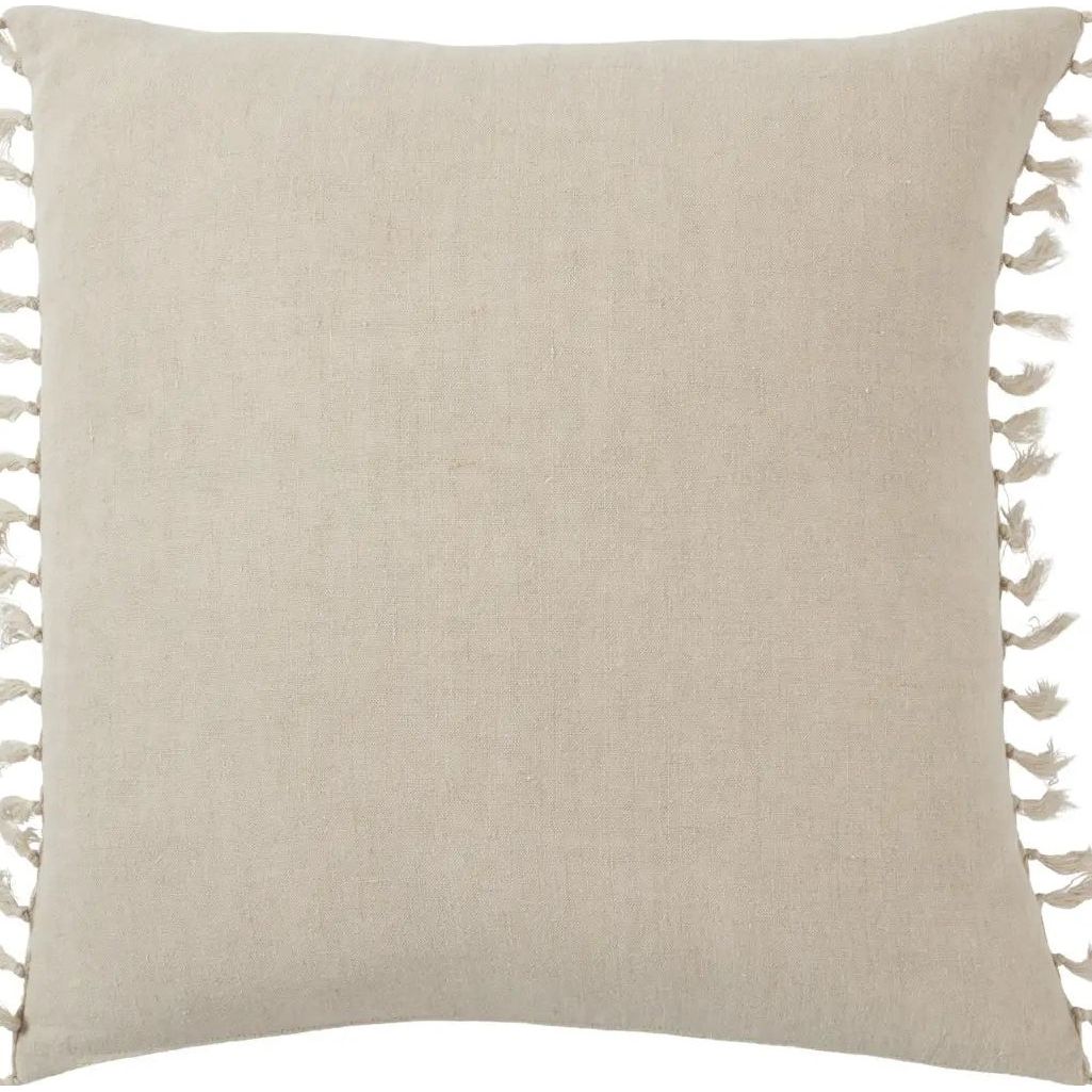 Featuring Jemina Feather Gray Pillow by Jaipur Living at Amethyst Home. The Jemina Feather Gray Pillow boasts an assortment of relaxed linen designs with rustic-style knotted tassels lining the sides. The comfortable Majere throw pillow delights with an on-trend gray hue and subtle bohemian vibe that perfectly accents sofas, chairs, and beds alike. This casual yet sophisticated pillow thri. Amethyst Home provides interior design services, furniture, rugs, and lighting in the KansasCity metro area.