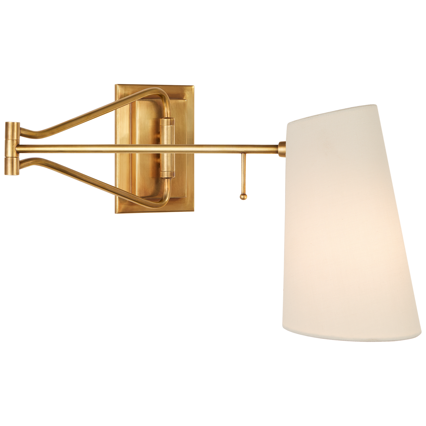 Featuring Keil Swing Arm Wall Light Hand-Rubbed Antique Brass by Visual Comfort at Amethyst Home. The Keil by AERIN is both practical and stylish. The mid-century modern design projects focused light where needed thanks to hinged metalwork in various finishes, adding instant character to any office or behind a reading chair.Weight: 4 lbs.. Amethyst Home provides interior design, new construction, custom furniture, and area rugs in the Boston metro area