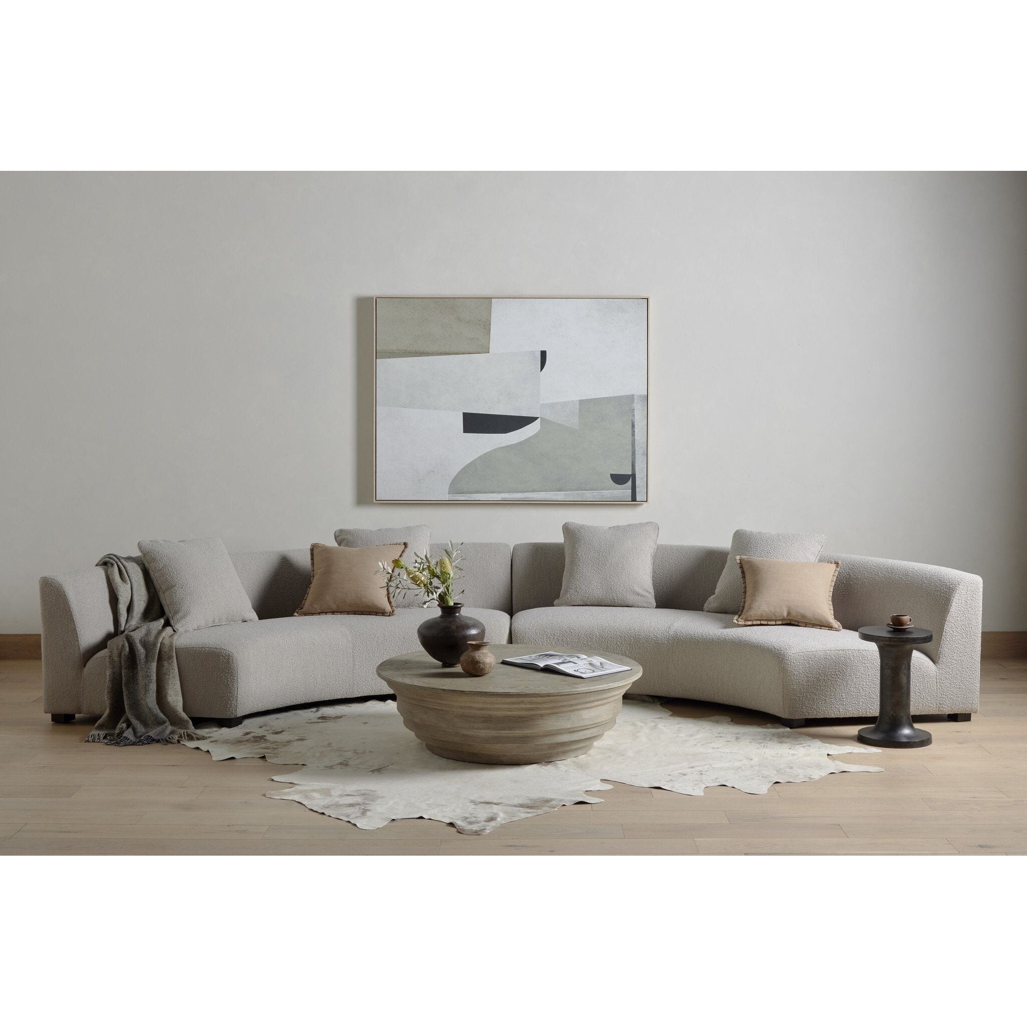 Featuring Liam Knoll Sand Sectional by Four Hands at Amethyst Home. Eye-catching around every curve. A sophisticated take on sleek Italian design, light, linen-blend covering fashions a crescent for shapely effect with clever modularity.Overall Dimensions: 176.50"w x 66.50"d x 29.00"hWeight : 254.42 lbsMaterials : 95% Polyester, 5% Acrylic, Solid Birch. Amethyst Home provides interior design, new construction, custom furniture, and area rugs in the Des Moines metro area