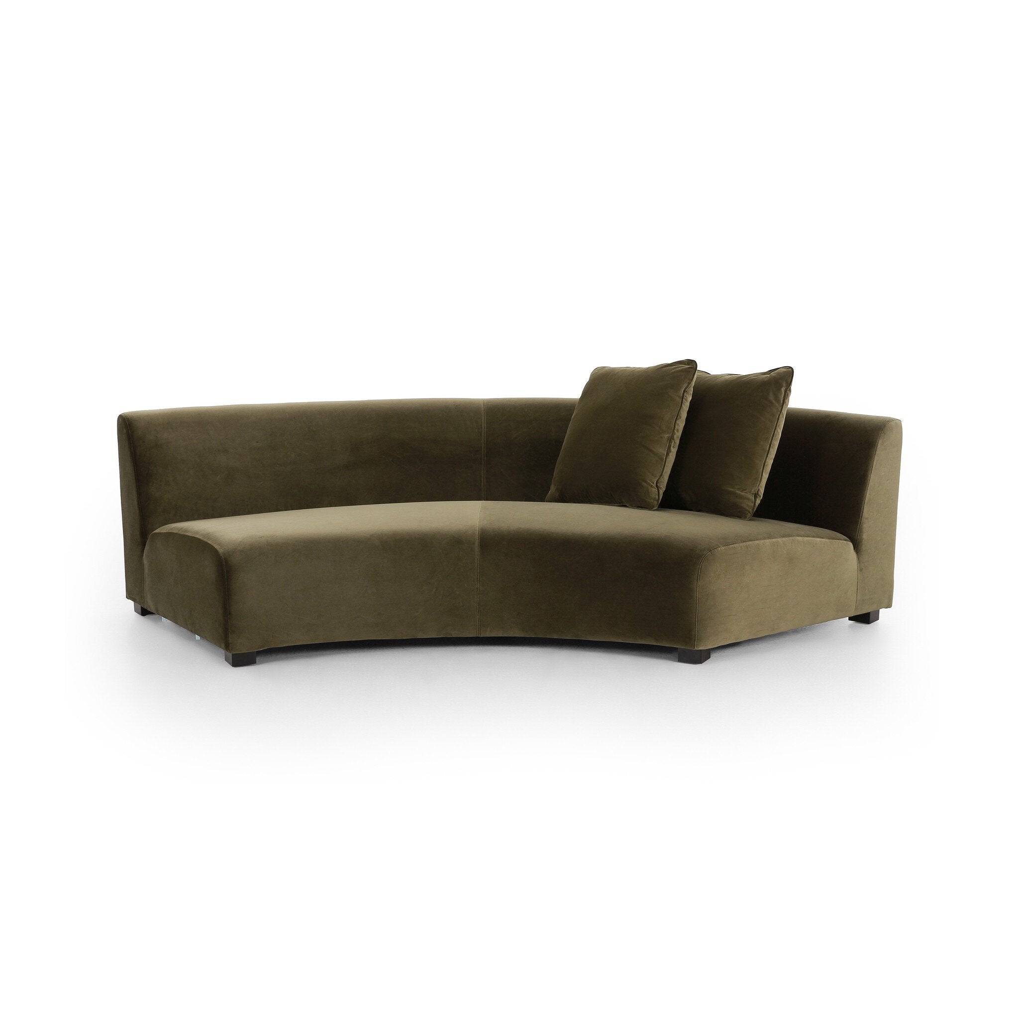 Featuring Liam Surrey Olive Sectional by Four Hands at Amethyst Home. Eye-catching around every curve. A sophisticated take on sleek Italian design, velvety olive covering fashions a crescent for shapely effect with clever modularity.Overall Dimensions: 176.50"w x 66.50"d x 29.00"hWeight : 254.42 lbsMaterials : 76.8% Cotton, 23.2% Polyester, Solid Birch. Amethyst Home provides interior design, new construction, custom furniture, and area rugs in the Portland metro area