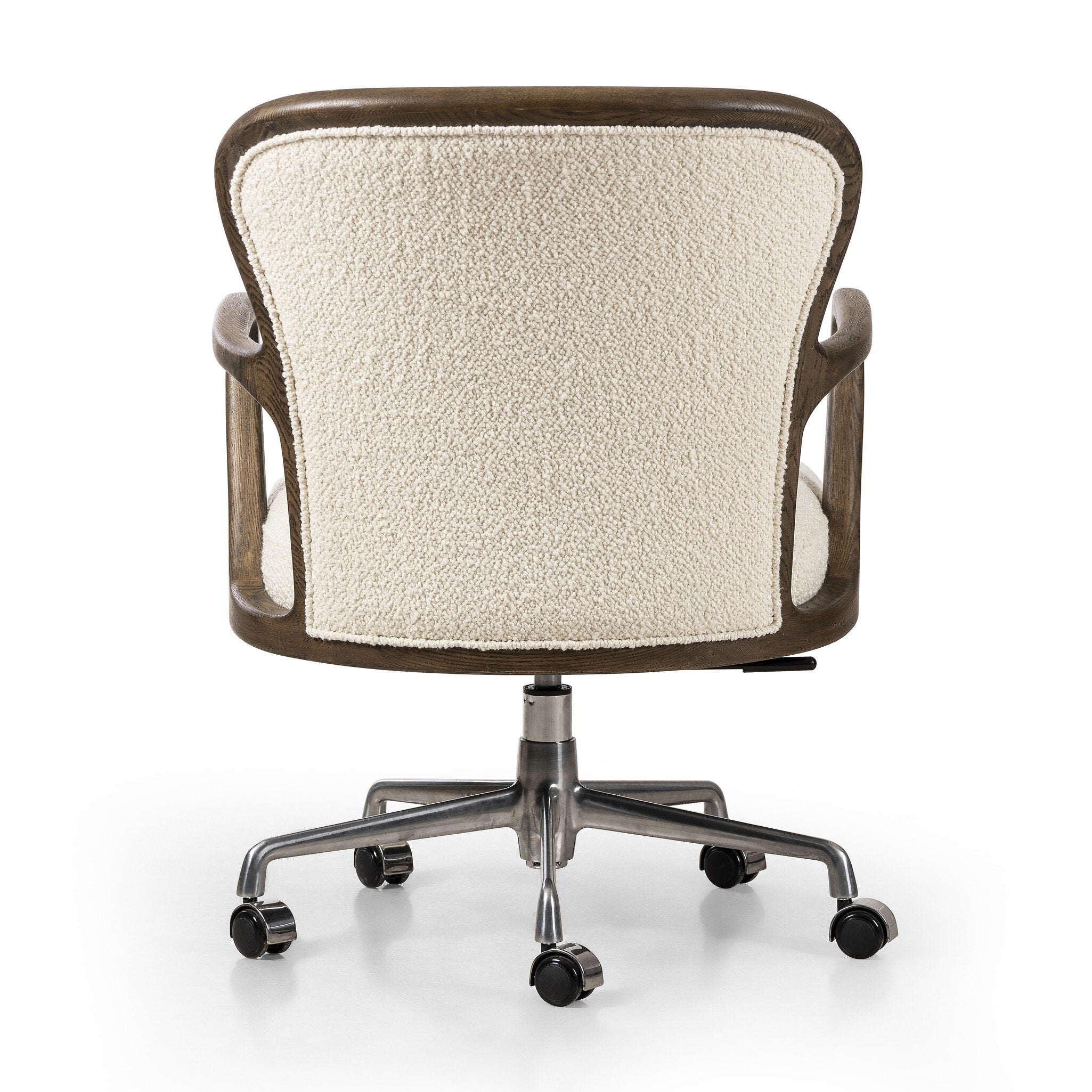 Featuring Lilo Durham Cream Desk Chair by Four Hands at Amethyst Home. Heritage inspiration meets modern comfort in a desk chair. Soft curves of grey-finished wood frame a seat of textural cream fabric. Height adjustable with a 360-degree swivel base and smooth-rolling casters ensures ease in the workplace.Overall Dimensions: 26.00"w x 28.00"d x 35.00"hWeight : 33.07 lbsMaterials : 6. Amethyst Home provides interior design, new construction, custom furniture, and area rugs in the Boston metro area