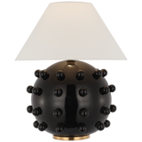 Featuring Linden Black Medium Orb Table Lamp by Visual Comfort at Amethyst Home. The Linden is an exploration of bold forms in a simple palette of rich metallic accents, with white and black. Modern and sophisticated curved lines and spherical silhouettes contrast with straight edges to lend interiors a contemporary Kelly Wearstler accent.
Overall Dimensions: 21" L x 21" W x 23" H. Amethyst Home provides interior design, new construction, custom furniture, and area rugs in the Charlotte metro area