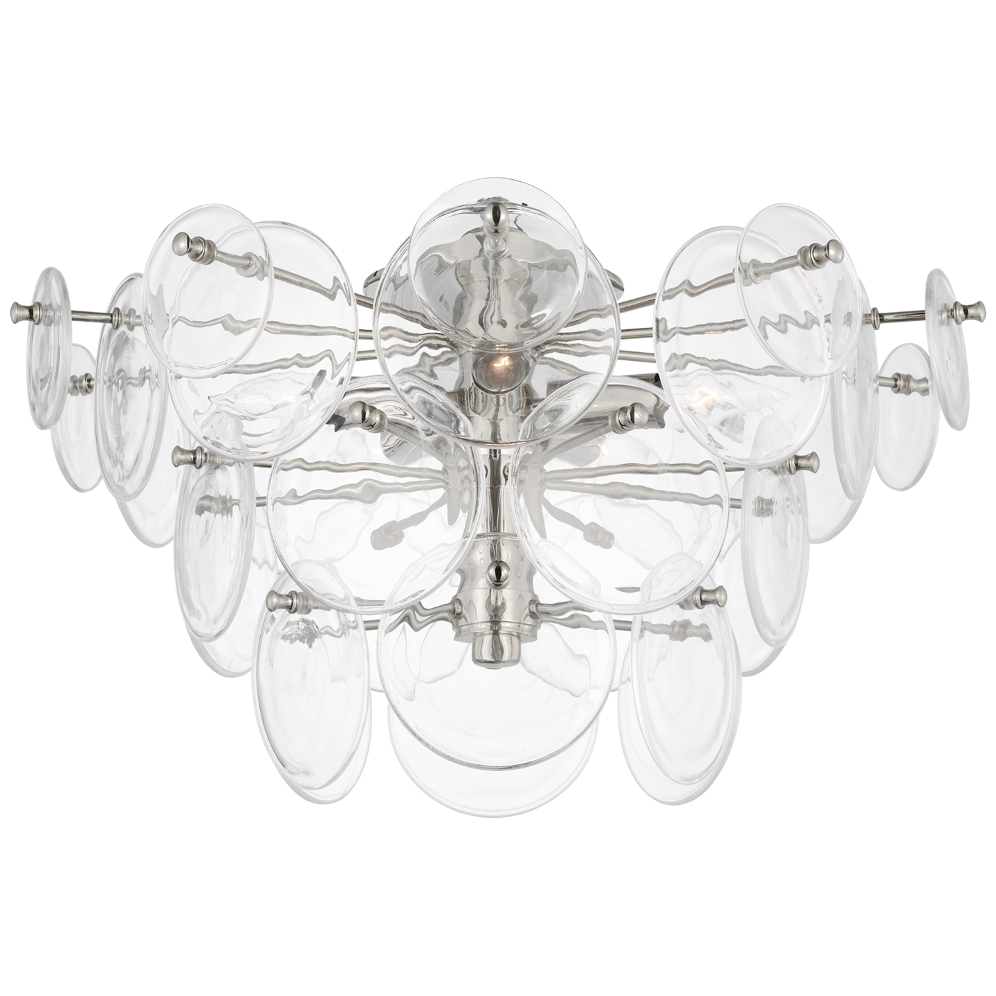 Featuring Loire Large Tiered Flush Mount Polished Nickel by Visual Comfort at Amethyst Home. The Loire by AERIN evokes mid-century Italian elegance while adding modern updates in design and finishes. The fluid and dynamic silhouettes cascade and inspire through the distinctive glow of light softly filtered through hand-blown white strié glass discs. Larger pieces can allow a. Amethyst Home provides interior design, new construction, custom furniture, and area rugs in the Salt Lake City metro area