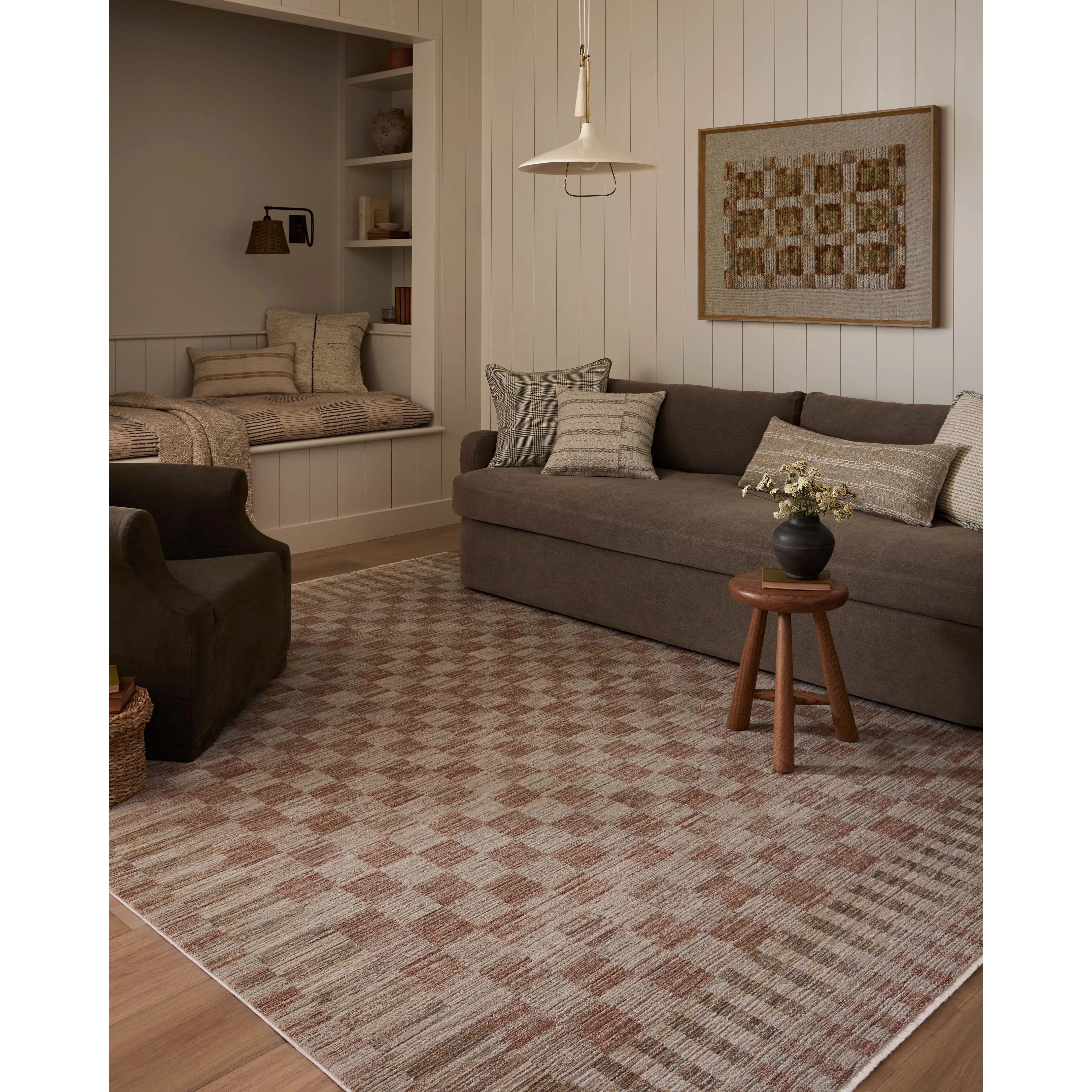 Featuring Cali Amber Lewis x Loloi Brick / Natural Rug by Loloi at Amethyst Home. The Cali Collection by Amber Lewis x Loloi is a light-toned area rug with a casual geometric pattern that lends a neutral pattern to any space. Cali is power-loomed of polyester in Turkey for easy-to-clean, no-shed durability in high-traffic areas. This collection is also OEKO. Amethyst Home provides interior design, new home construction design consulting, vintage area rugs, and lighting in the Nashville metro area.