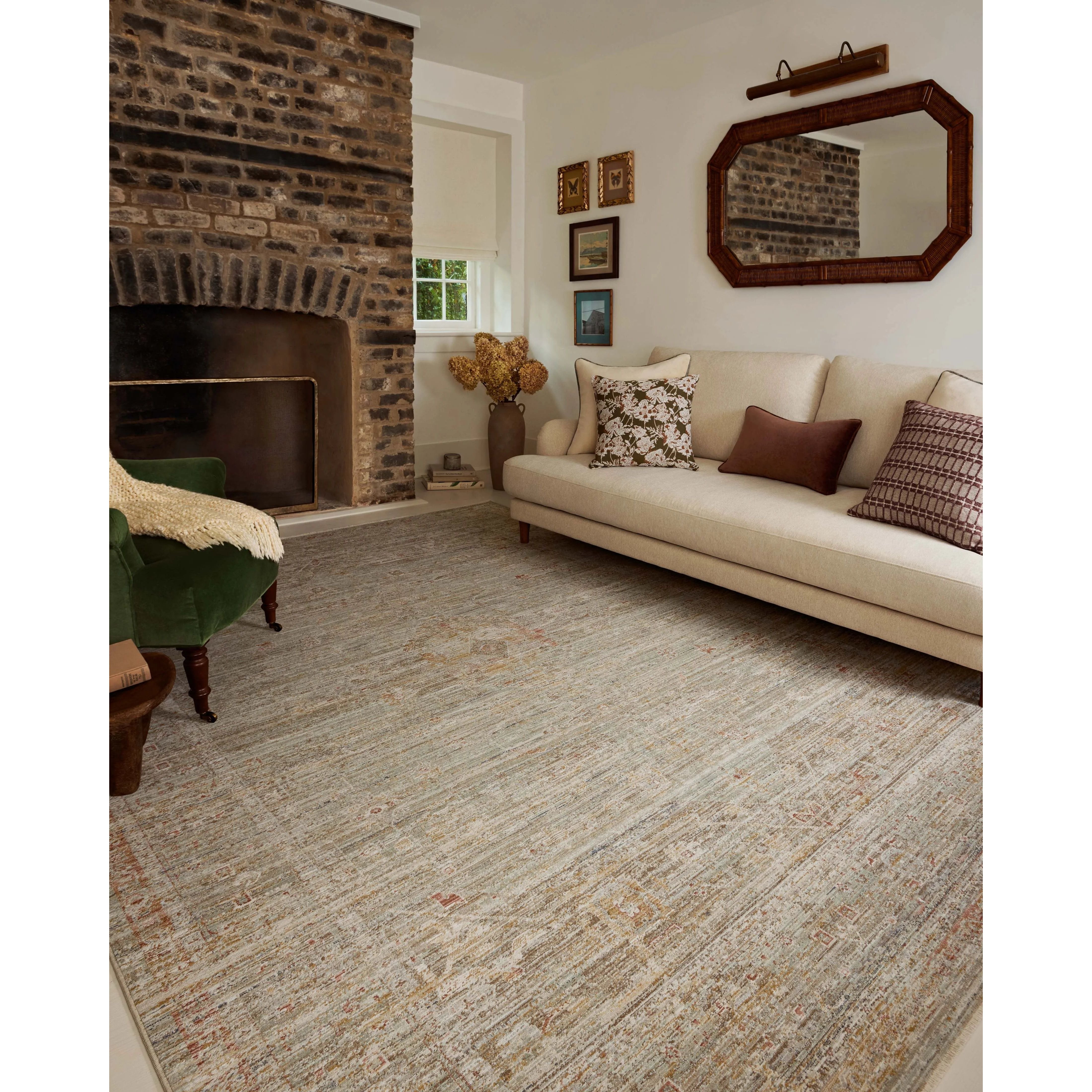 Featuring Chris Loves Julia × Loloi Ida Spa / Sunrise Rug by Loloi at Amethyst Home. The Ida Collection from Chris Loves Julia x Loloi is a vintage-inspired area rug with a soft, subtly textured pile similar to hand-knotted rugs. The rugs gentle distressing creates a timeless look, while its durability and earthy colorways make it a great choice for the bu. Amethyst Home provides interior design, new home construction design consulting, vintage area rugs, and lighting in the Alpharetta metro area.