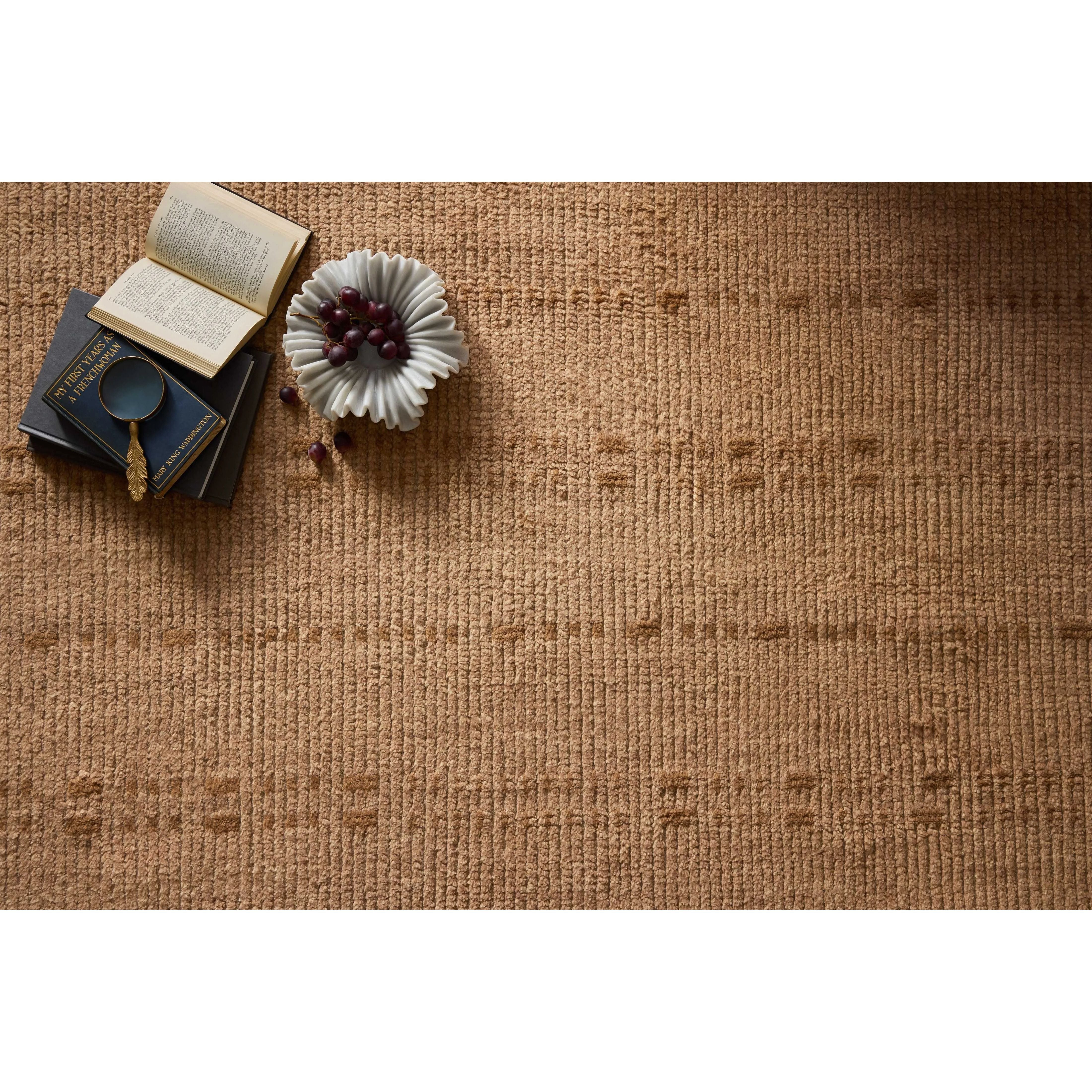 Featuring David Jean Stoffer x Loloi Rust Hand-Knotted Rug by Loloi at Amethyst Home. Unexpected stripes trace along the David Collection, a hand-knotted area rug with a plush, luxurious presence. Abstract patterns are carved into the design for a richly textured pile that's satisfying to sink into. This collection is made of 100% wool in India and GoodW. Amethyst Home provides interior design, new home construction design consulting, vintage area rugs, and lighting in the Laguna Beach metro area.