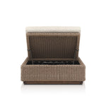 Featuring Lorelei Alessi Buff Outdoor Chaise by Four Hands at Amethyst Home. A slim, stylish profile invites outdoor lounging. The woven box base frames durable, outdoor-friendly cushioning in soft buff. An adjustable back offers personalized comfort, while the wooden plinth elevates the sleek design. Cover or store indoors during inclement weather and when not in use.Overall . Amethyst Home provides interior design, new construction, custom furniture, and area rugs in the Winter Garden metro area