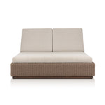 Featuring Lorelei Alessi Buff Outdoor Double Chaise by Four Hands at Amethyst Home. A slim, stylish profile made for lounging. A woven box base frames durable, outdoor-friendly cushioning in soft buff. An adjustable back offers personalized comfort, while a wooden plinth elevates this sleek design. Cover or store indoors during inclement weather and when not in use.Overall Dimensi. Amethyst Home provides interior design, new construction, custom furniture, and area rugs in the San Diego metro area