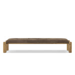 Featuring Marcia Nubuck Cigar Accent Bench by Four Hands at Amethyst Home. Designed by Thomas Bina and Ronald Sasson, a design partnership blending both modern minimalist and Brazilian influences. Crafted from natural reclaimed French oak with overstated joint details, with a top-grain leather cushion for comfort. Rounded edges bring a soft, playful feel to the entire piece.Overa. Amethyst Home provides interior design, new construction, custom furniture, and area rugs in the Scottsdale metro area